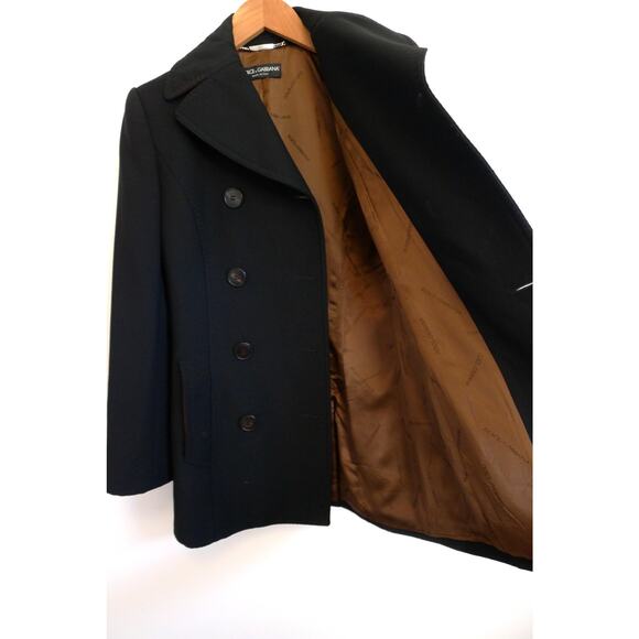 DOLCE & GABBANA Italy Double-Breasted Wool Leather Pea Coat Farfetch 38 XS $2895 - Picture 3 of 15